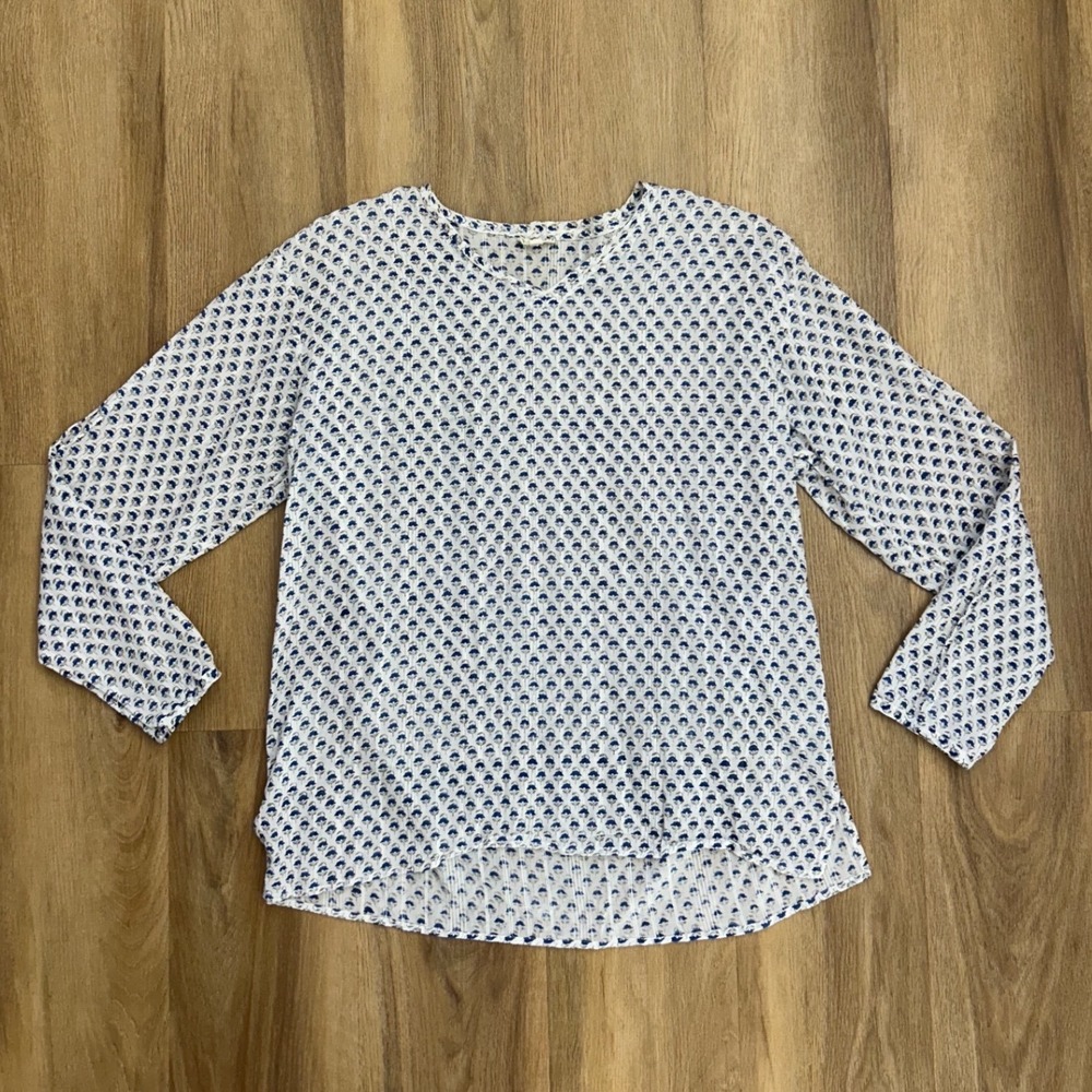 Anokhi Blue Floral Block Print Cotton Blouse‎ Medium Boho Lagenlook Top india